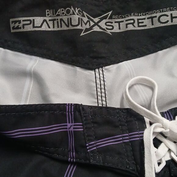 Billabong Mens Board Shorts Swim Trunk Black Purple Check Plaid Drawstring Sz 36 - Picture 10 of 11
